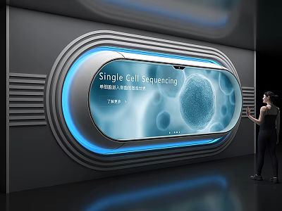 Single Cell Genomic Sequencing Display With Person Interacting In Technological Environment 3d model
