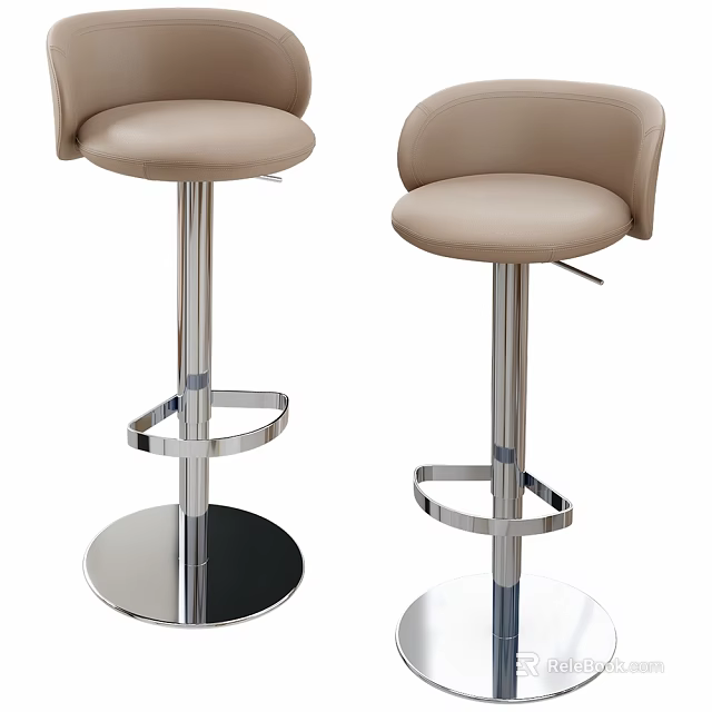 Modern Bar Stools With Beige Leather Seats And Stainless Steel Frame Round Base 3d model 