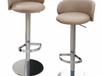 Modern Bar Stools With Beige Leather Seats And Stainless Steel Frame Round Base 3d model
