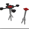 Industrial Mechanical Components With Tripod Stands Red Tops And Circular Parts