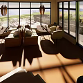 Sunlit Hotel Guest Room With Large Window River View Comfortable Bed And Modern Furniture