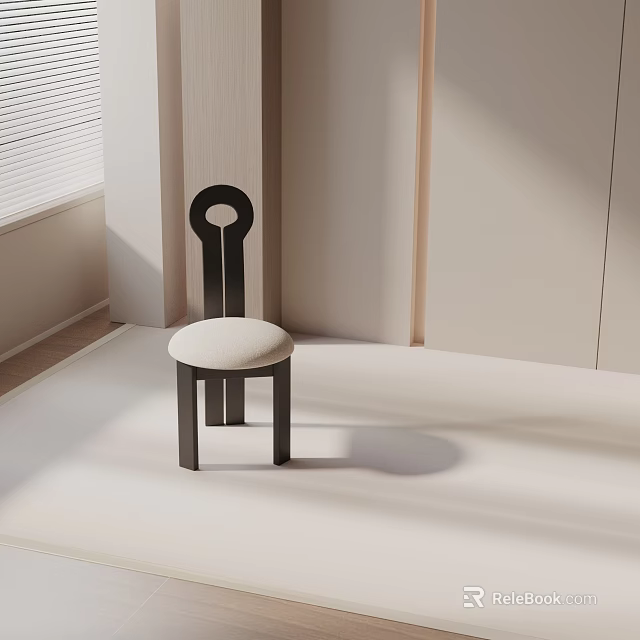 Modern Minimalist Dining Chair With Circular Backrest Black Frame And Light Colored Cushion In Bright Room 3d model 