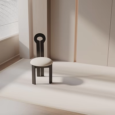 Modern Minimalist Dining Chair With Circular Backrest Black Frame And Light Colored Cushion In Bright Room 3d model