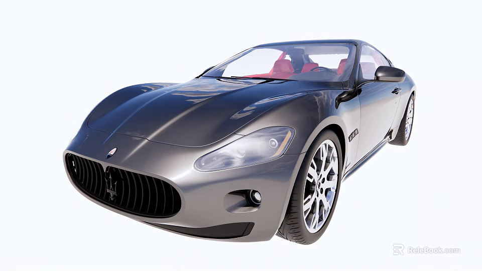 Silver Gray Luxury Sports Car With Red Seats And Sleek Exterior Design 3d model 