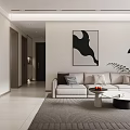 Modern Living Dining Room Interior With Large Screen TV Round Coffee Tables And Striped Rug