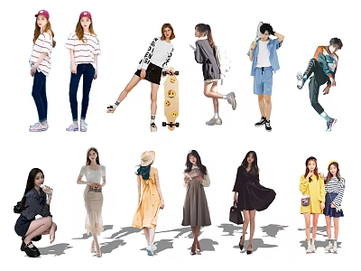 Group of People Posing in Various Styles With Fashionable Clothing Outfits 3d model