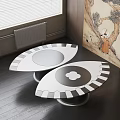 Two Modern Unique Coffee Tables With Black White Geometric Pattern And Round Flower Details