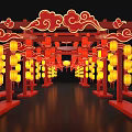 Traditional Chinese Decorative Structure With Red Frames Cloud Patterns And Yellow Lanterns 3d model