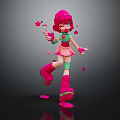 Game Movie Character with Pink Hair Hat and Boots Dancing with Stars in Outfit