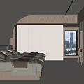 Modern Hotel Guest Room Interior With Comfortable Bed Pillows And City View Windows
