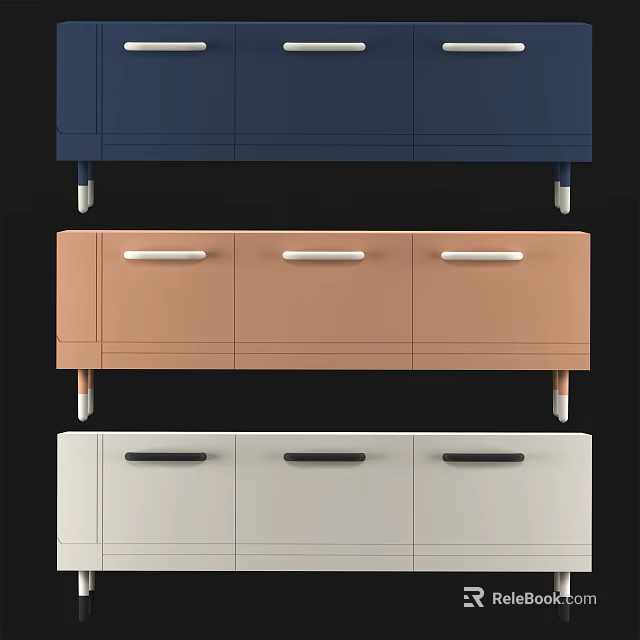 Modern TV Stand with Different Colors Blue Brown White Drawers and Legs 3d model 
