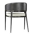 Modern Accent Chair With Beige Fabric Upholstery Black Leather Armrest And Sleek Metal Legs