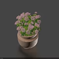 Bonsai Potted Plant With Pink Flowers In Light Brown Textured Pot On Dark Blue Background