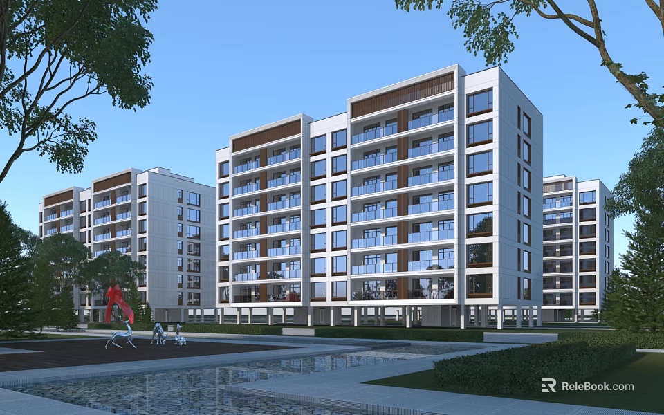 Modern School Building Featuring Multi storey Design Glazed Windows Balconies And Landscaped Gardens 3d model 