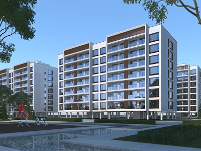 Modern School Building Featuring Multi storey Design Glazed Windows Balconies And Landscaped Gardens 3d model