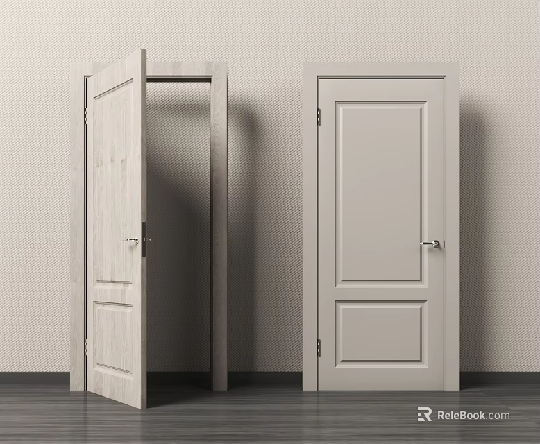 Modern White Swing Door Designs Open And Closed For Home Interior With Wooden Panel 3d model 