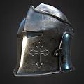 Medieval Metal Helmet With Cross Decoration Visor And Vintage Armor Design