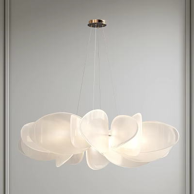 Modern White Petal Shaped Chandelier With Transparent Acrylic Shades For Interior Decoration 3d model