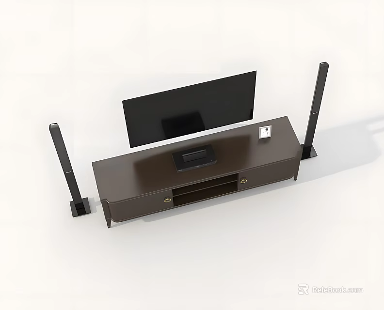 Modern Dark Brown TV Stand With TV Speakers And Storage Compartments 3d model 
