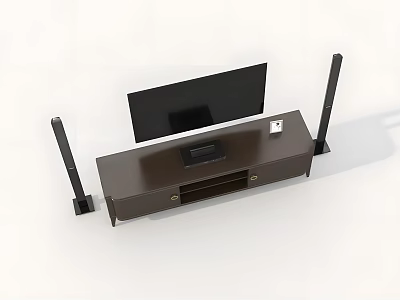 Modern Dark Brown TV Stand With TV Speakers And Storage Compartments 3d model