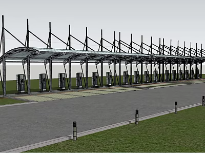 Modern Metal Frame Canopy Covering EV Charging Stations in Parking Area 3d model