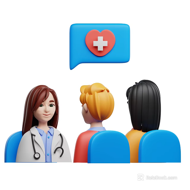 Doctor Consulting Patients With Heart Cross Icon In Speech Bubble 3d model 