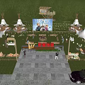 Camping Site Featuring Tepee Tents Outdoor Movie Screen And Lush Tree Surroundings