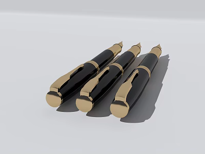 Luxury Black And Gold Fountain Pens Set With Metallic Accents On White Background 3d model
