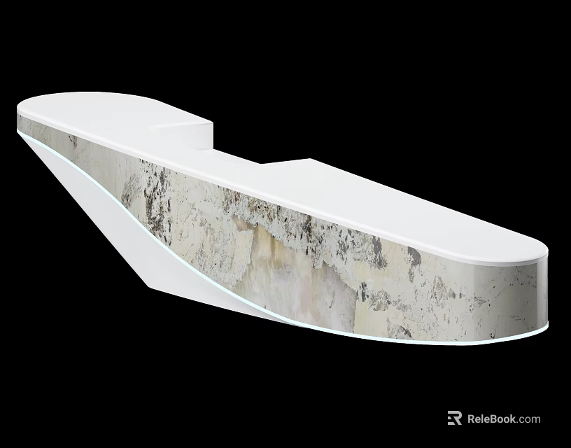 Modern Reception Desk With Sleek Curved Design And Natural Marble Texture 3d model 