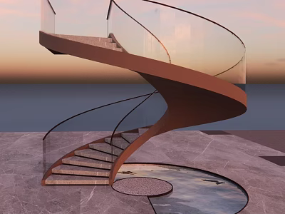 Modern Spiral Staircase Sculpture with Glass Railing and Marble Floor Design 3d model