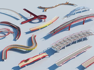 Various Modern Scenic Bridge Designs With Curved Shapes And Colorful Structures 3d model