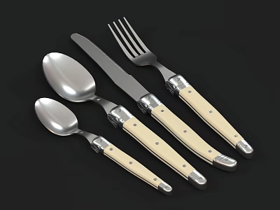Stainless Steel Cutlery Set With Ivory Handles Including Spoon Knife And Fork 3d model