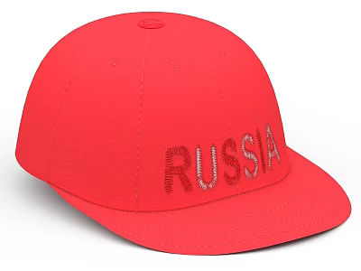 Stylish Red Baseball Cap With Embroidered RUSSIA Lettering For Casual Wear 3d model