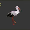 Low Poly Stork With White Body Black Wings And Red Beak Standing On Dark Background
