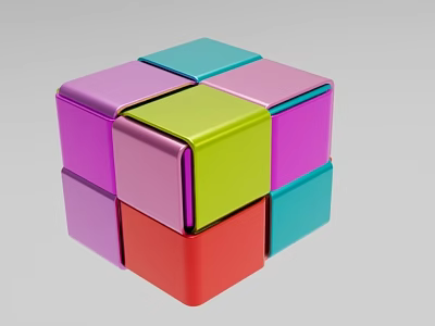 Colorful Rubik's Cube Shaped Decorative Ornament Set With Vibrant Block Combination 3d model