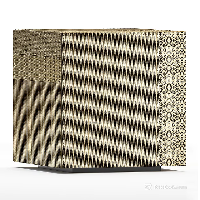Modern Woven Bedside Table With Gold Textured Surface And Storage Drawer 3d model