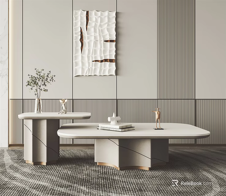 Modern Living Room Interior Featuring Stylish Coffee Table And Side Table Decor 3d model