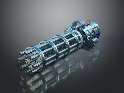 Multi Barrel Rotating Weapon with Metallic Structure and Mechanical Components 3d model