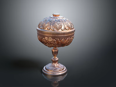 Artistic Brass Decorative Container With Intricate Carvings And Ornate Lid Base 3d model