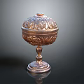 Artistic Brass Decorative Container With Intricate Carvings And Ornate Lid Base