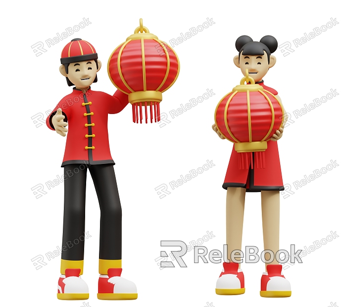 New Year Scene Cartoon Man Cartoon Woman Cartoon Scene New Year Scene model