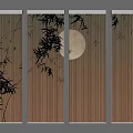Bamboo Leaf Screen with Round Moon Design for Interior Decoration 3d model