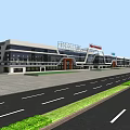 Modern Office Building Exterior With Glass Curtain Wall And Road Front Design
