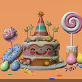 Art Installation Featuring Smiley Cake With Party Hat Lollipop Donut Macarons And Colorful Confetti Sprinkles
