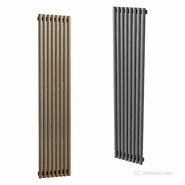 Modern Vertical Metal Radiators in Golden and Gray Finishes for Home Interior Design 3d model 