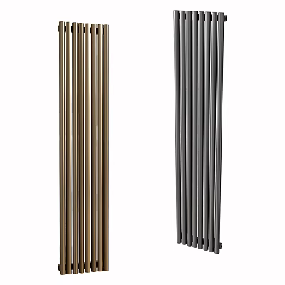 Modern Vertical Metal Radiators in Golden and Gray Finishes for Home Interior Design 3d model