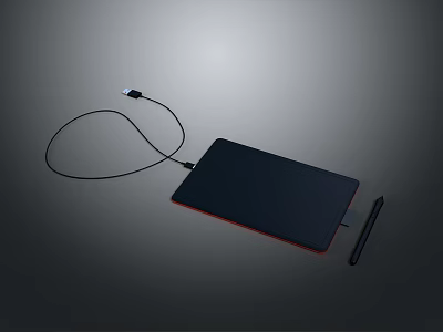 Professional Drawing Tablet With USB Cable And Stylus Pen Black Red Edge Design 3d model
