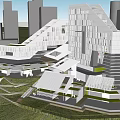 Modern Commercial Complex Architecture With Glass Facades And Urban Green Spaces