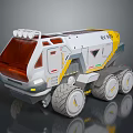 Futuristic Six Wheeled Rover With RV90 Logo Yellow White Roof Lights For Off Road Exploration