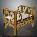 Rattan Furniture Chair With Intricate Rattan Structure Armrests And Light Colored Cushion